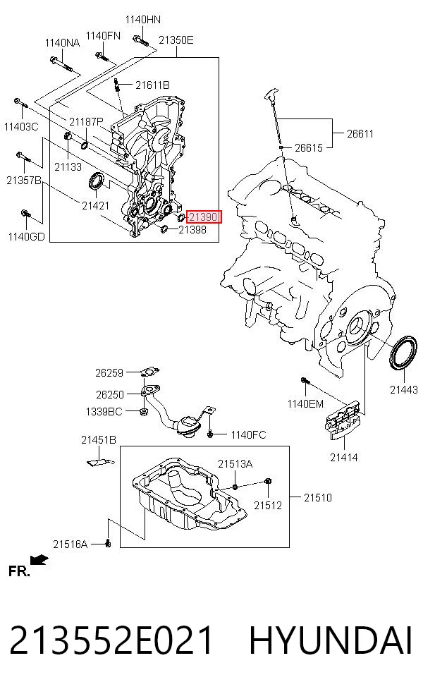 213552E021 Hyundai/Kia Прокладка передней крышки двигателя нижняя