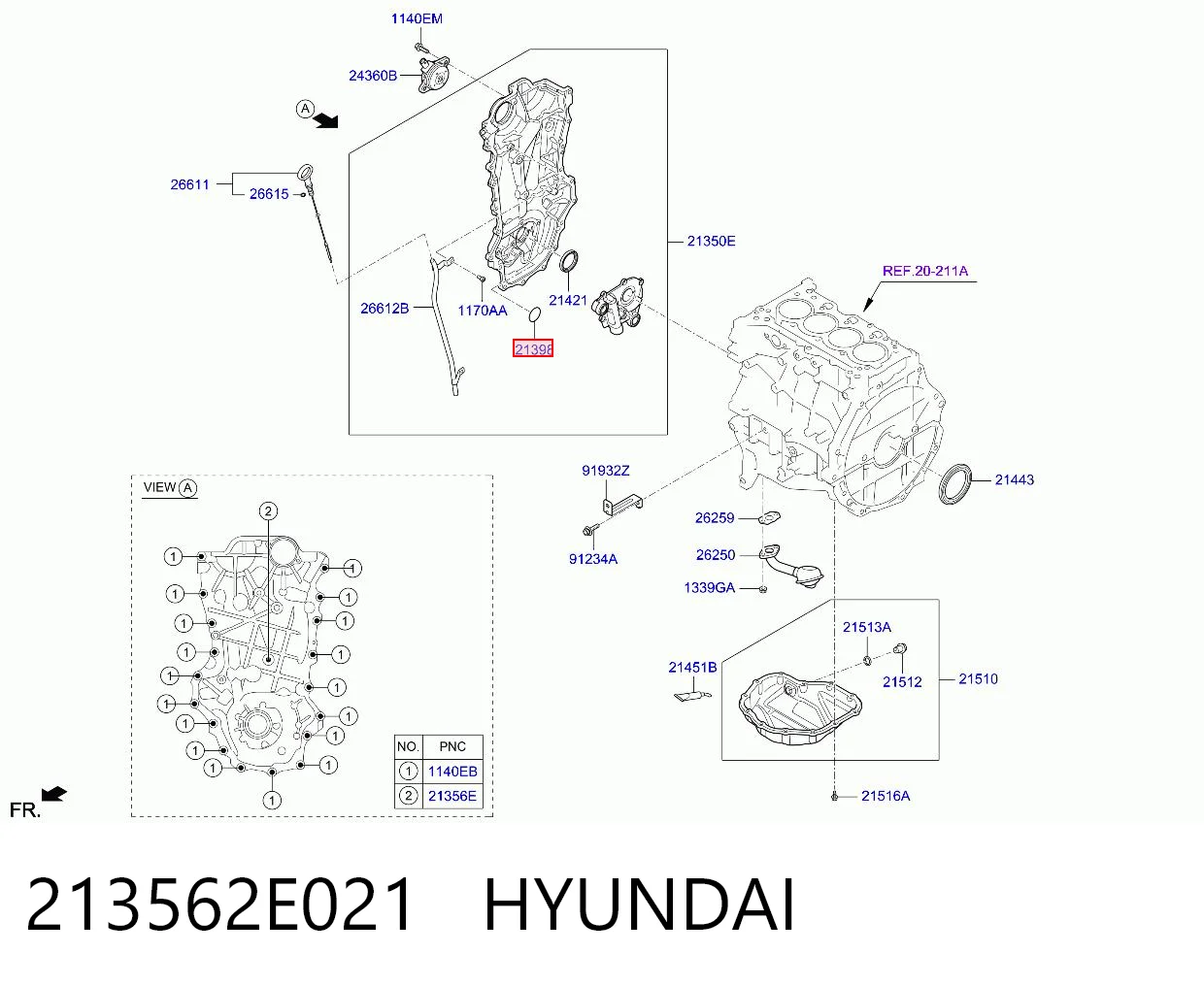 213562E021 Hyundai/Kia Уплотнительное кольцо направляющей щупа уровня масла двигателя