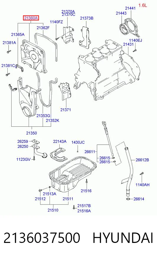 2136037500 Hyundai/Kia Кожух ремня ГРМ, верхний