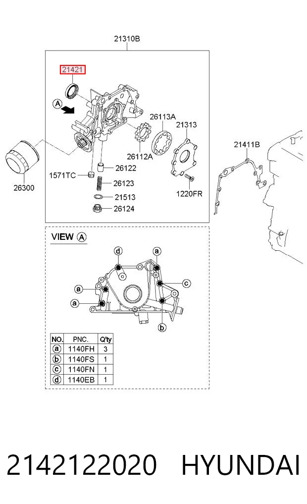 2142122020 Hyundai/Kia Сальник коленвала двигателя, передний