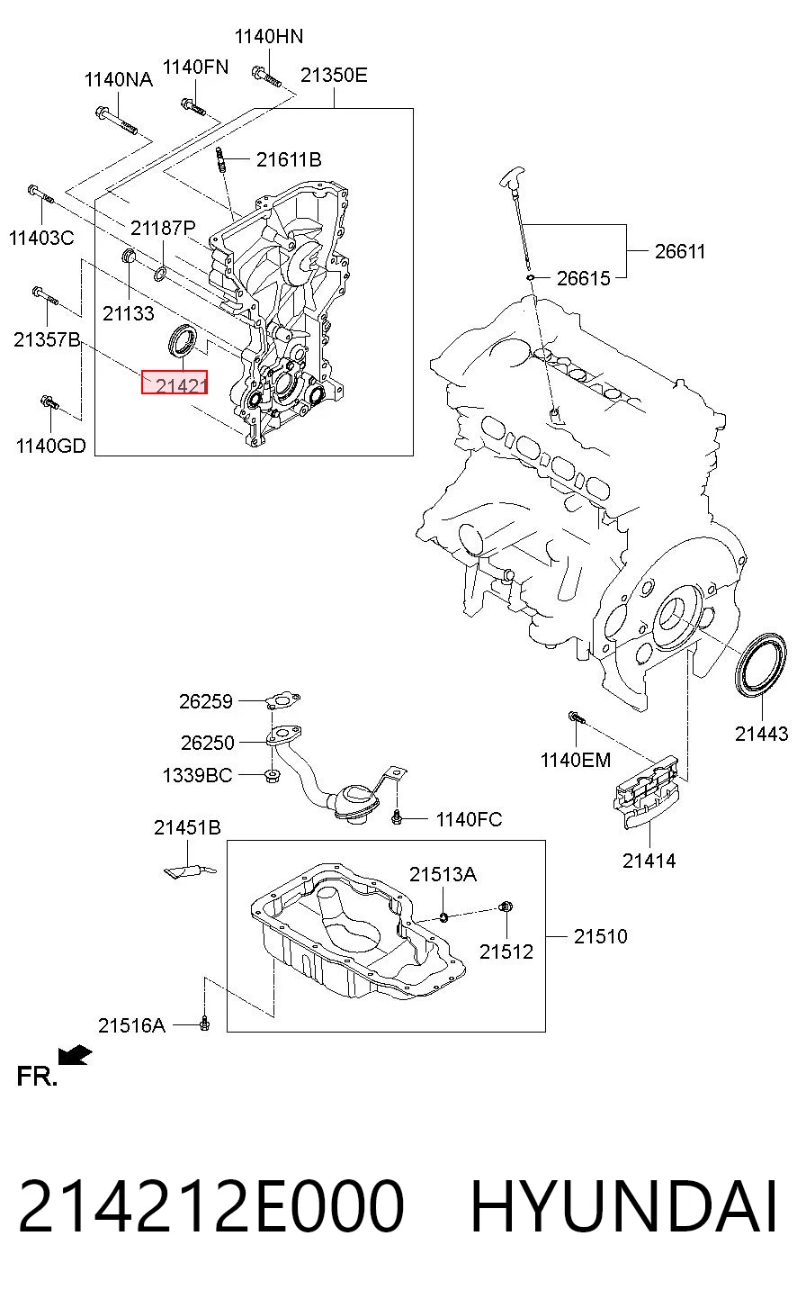 214212E000 Hyundai/Kia Сальник коленвала двигателя, передний