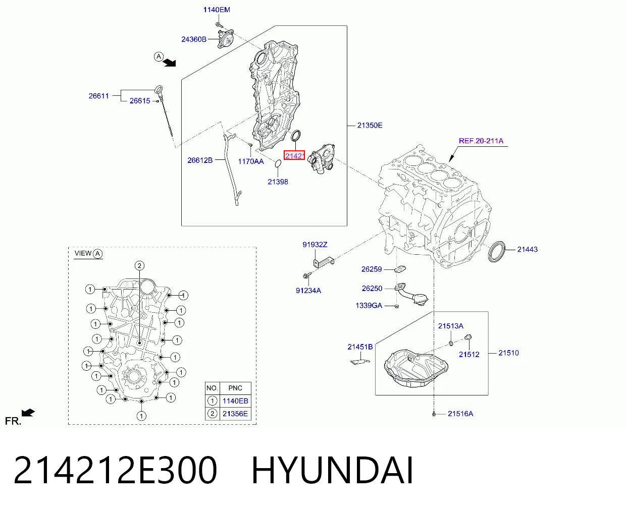 214212E300 Hyundai/Kia Сальник коленвала двигателя, передний