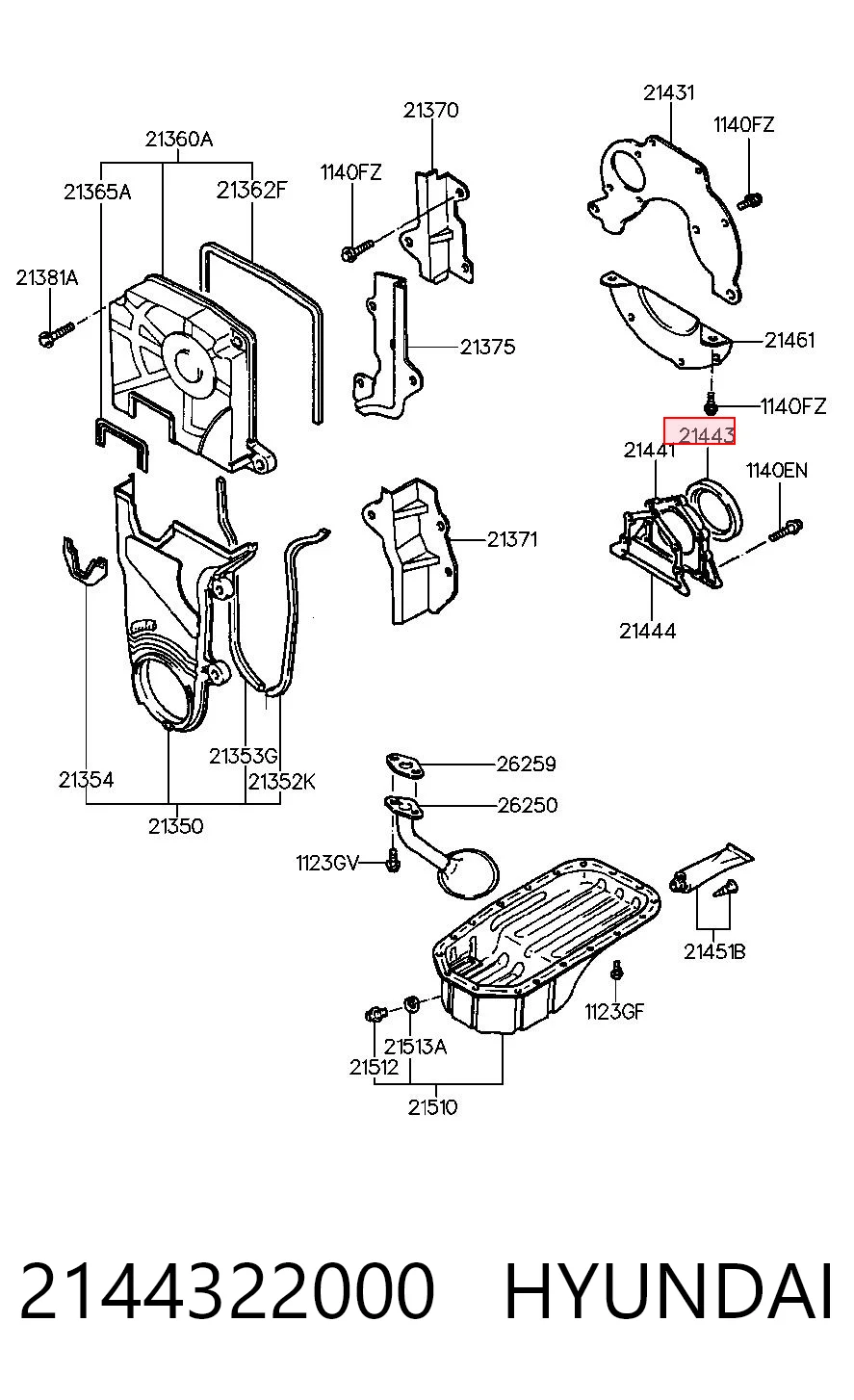 2144322000 Hyundai/Kia Сальник коленвала двигателя, задний