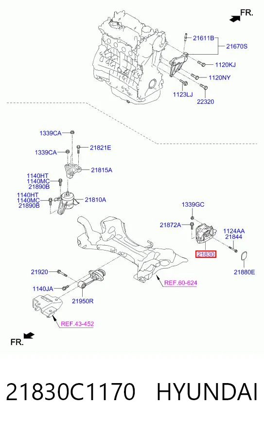 21830C1170 Hyundai/Kia Подушка (опора) двигателя, левая