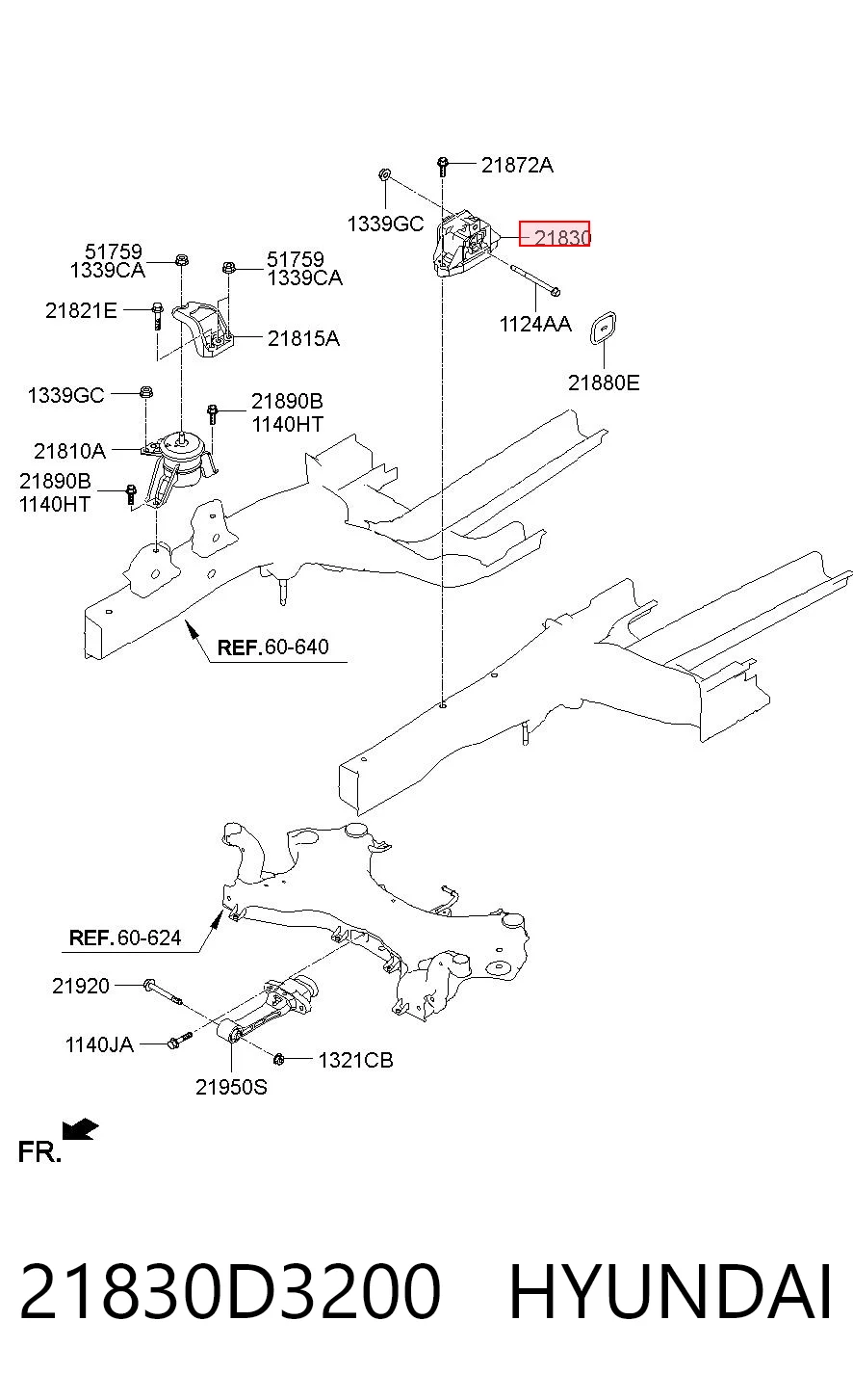21830D3200 Hyundai/Kia Подушка (опора) двигателя, левая