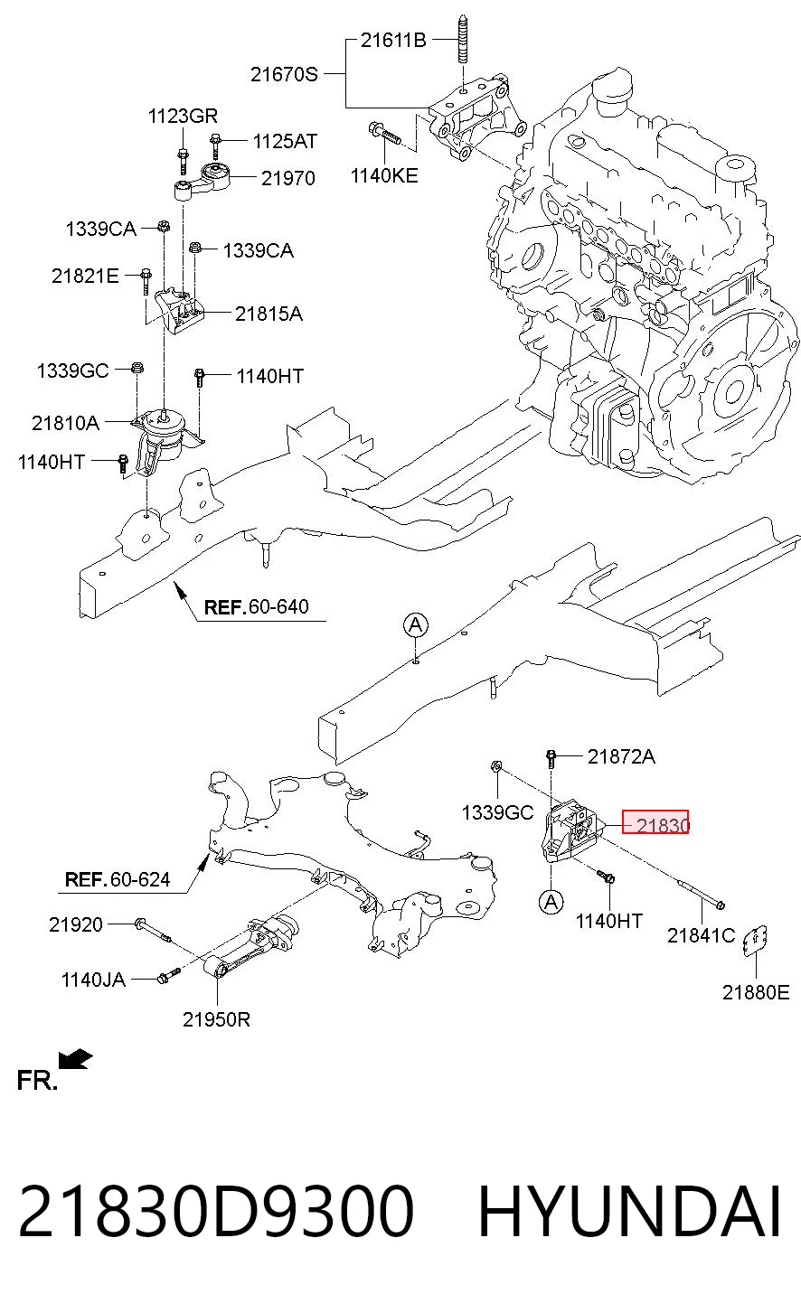 21830D9300 Hyundai/Kia Подушка (опора) двигателя, левая