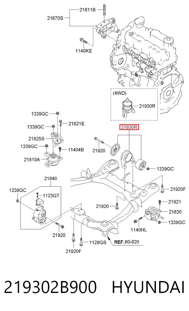 219302B900 Hyundai/Kia Задняя подушка двигателя
