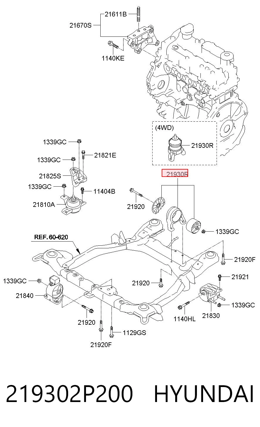 219302P200 Hyundai/Kia Задняя подушка двигателя