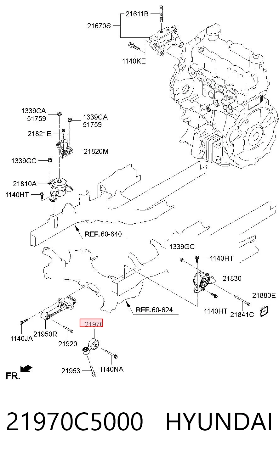 21970C5000 Hyundai/Kia Подушка передней опоры двигателя