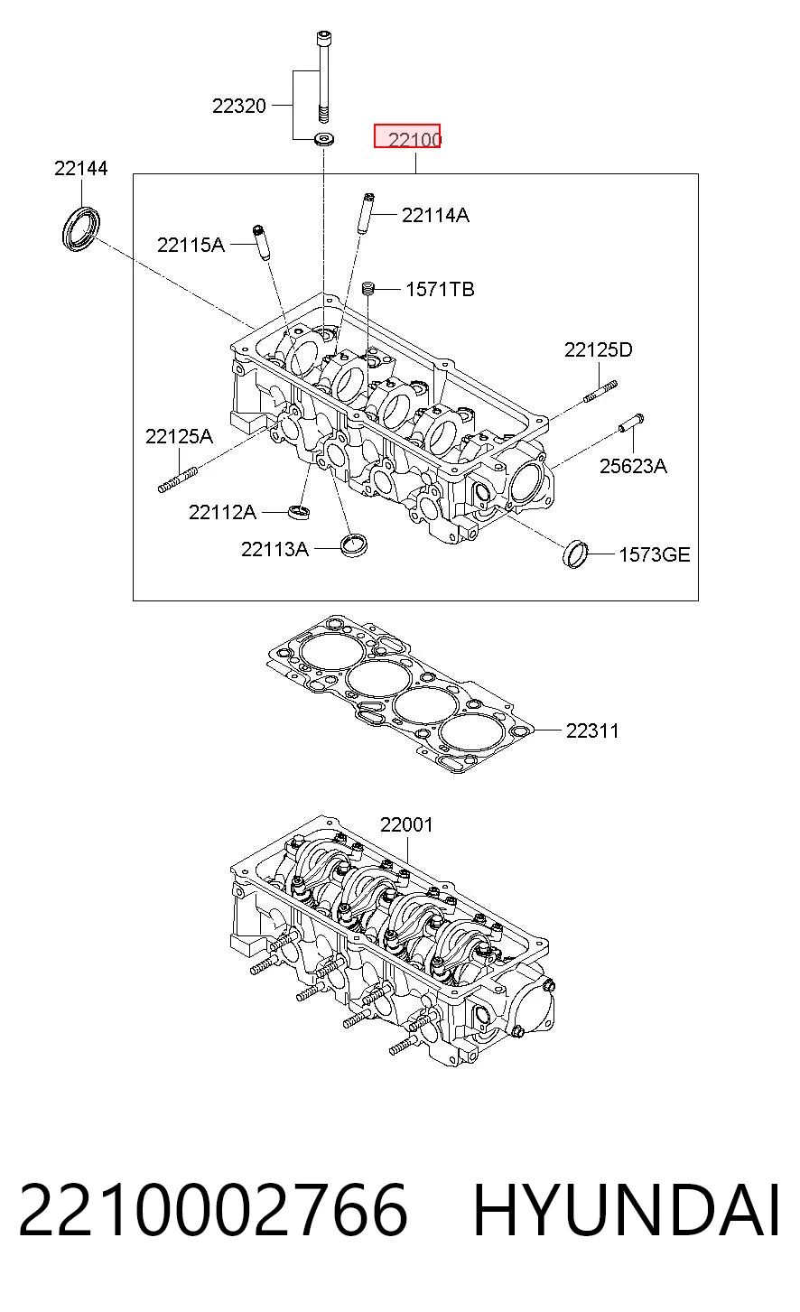 2210002766 Hyundai/Kia Головка блока цилиндров
