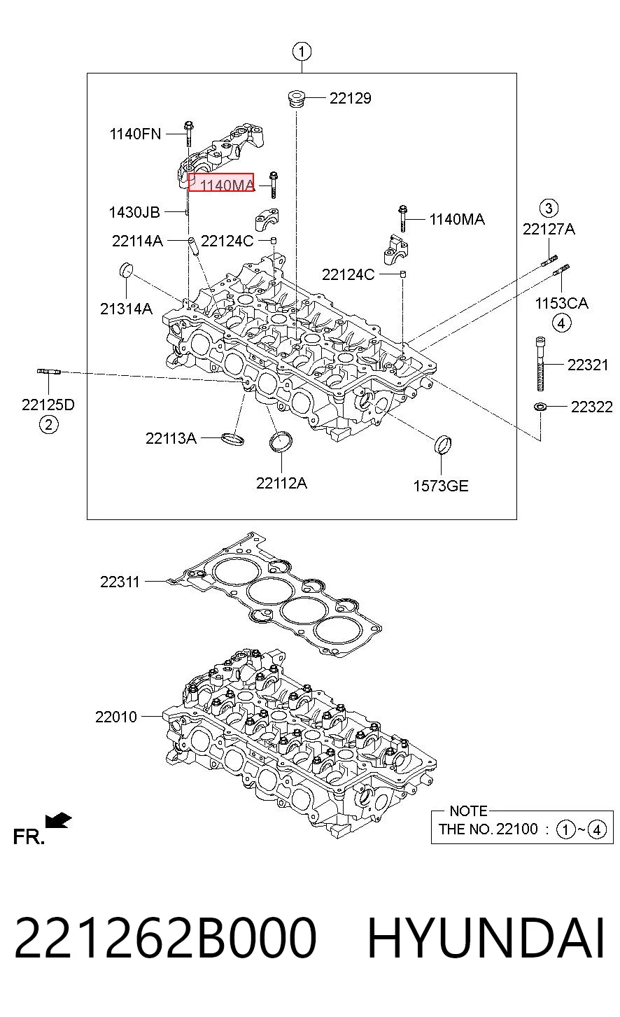 221262B000 Hyundai/Kia Болт крепления головки блока цилиндров
