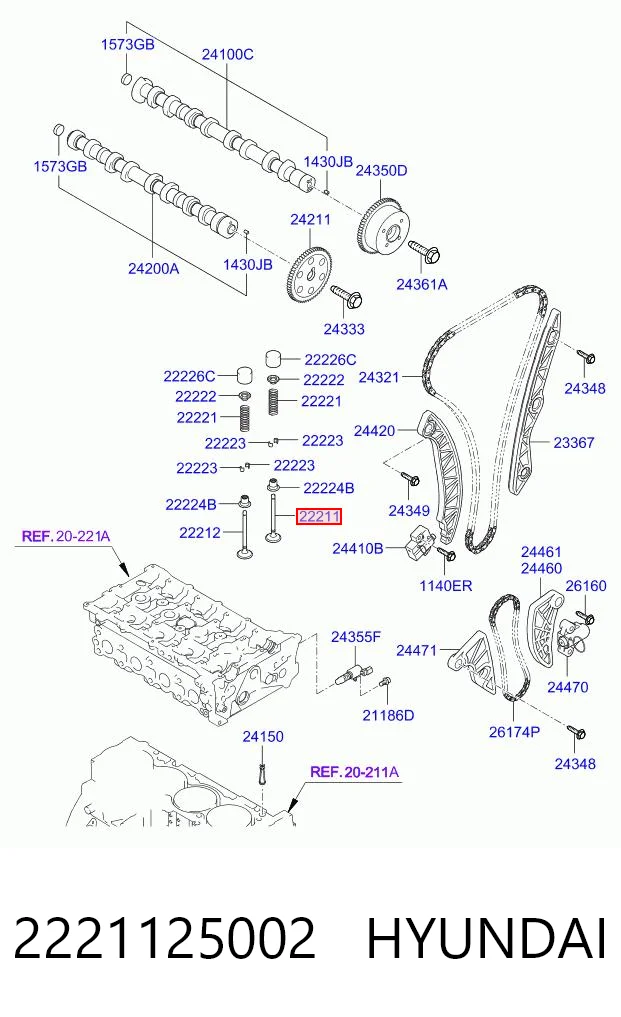 2221125002 Hyundai/Kia Впускной клапан