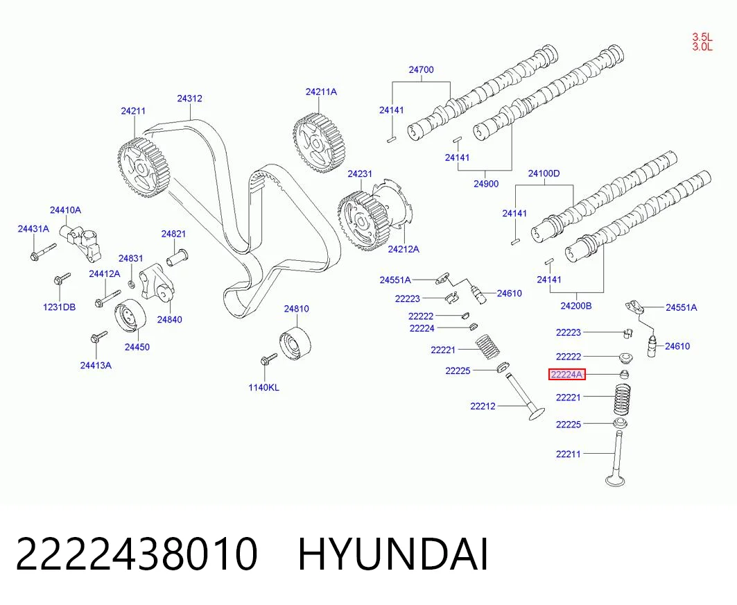 2222438010 Hyundai/Kia Сальник клапана (маслосъёмный), выпускного
