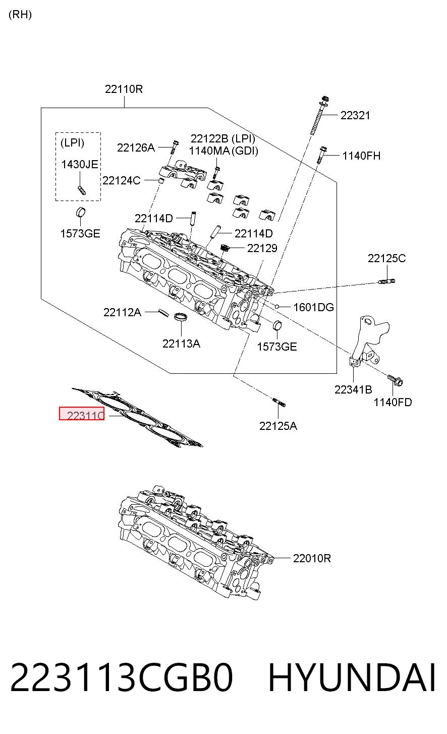 223113CGB0 Hyundai/Kia Правая прокладка головки блока цилиндров