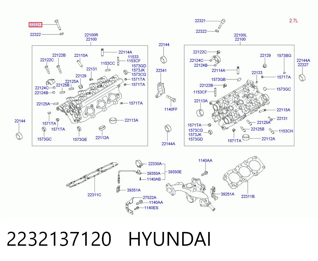 2232137120 Hyundai/Kia Болт крепления головки блока цилиндров