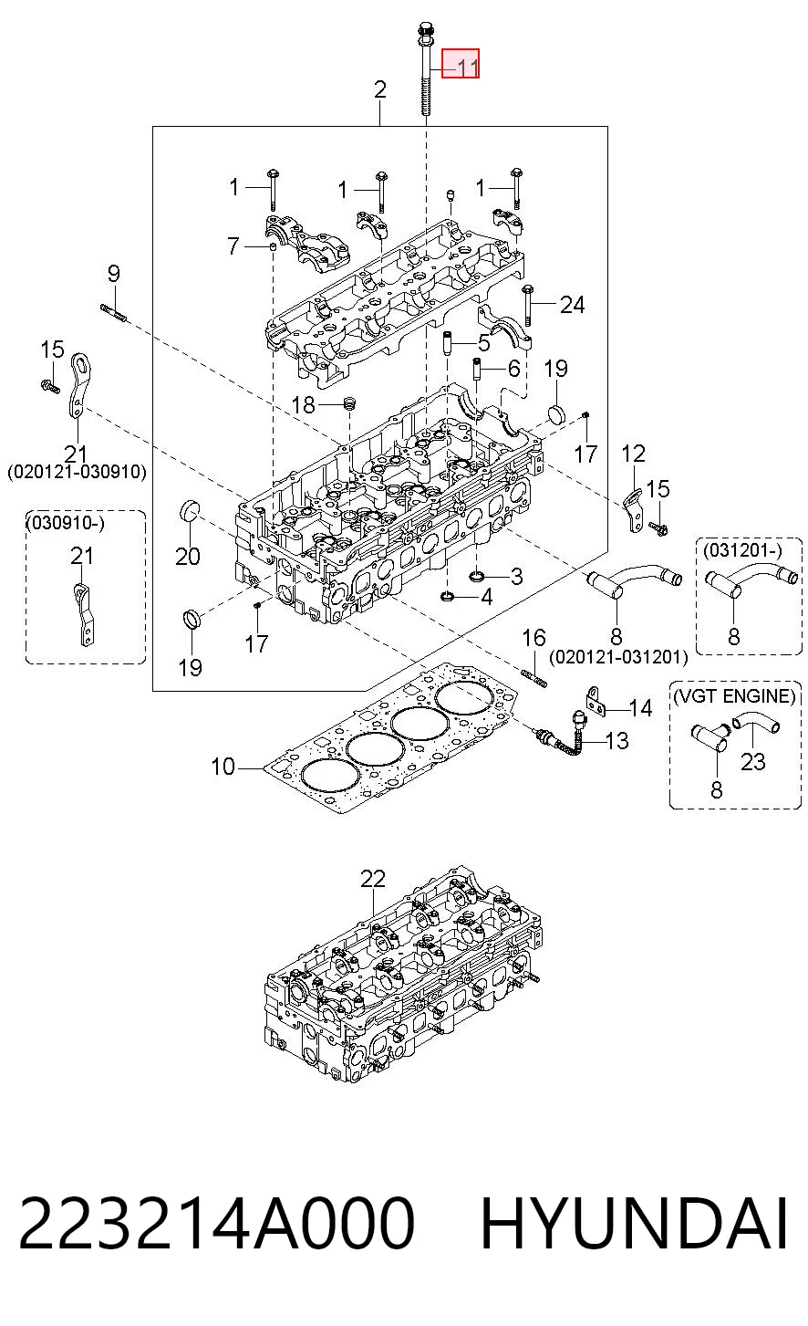223214A000 Hyundai/Kia Болт крепления головки блока цилиндров