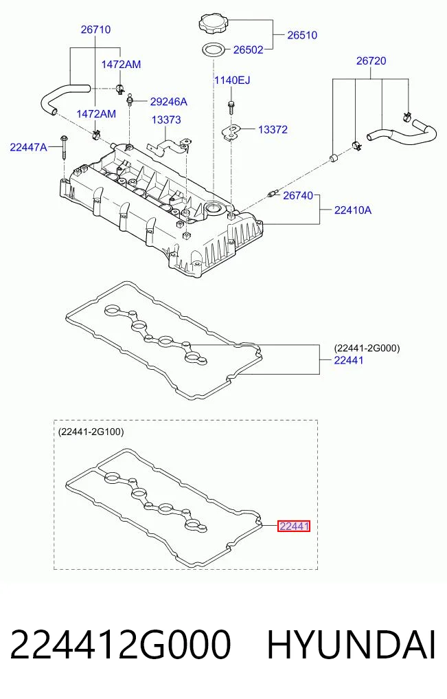 224412G000 Hyundai/Kia Прокладка крышки клапана
