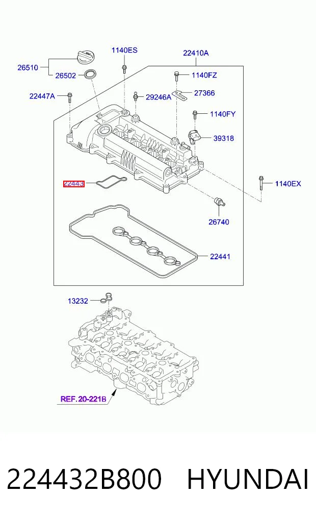224432B800 Hyundai/Kia Прокладка клапанной крышки двигателя внутренняя