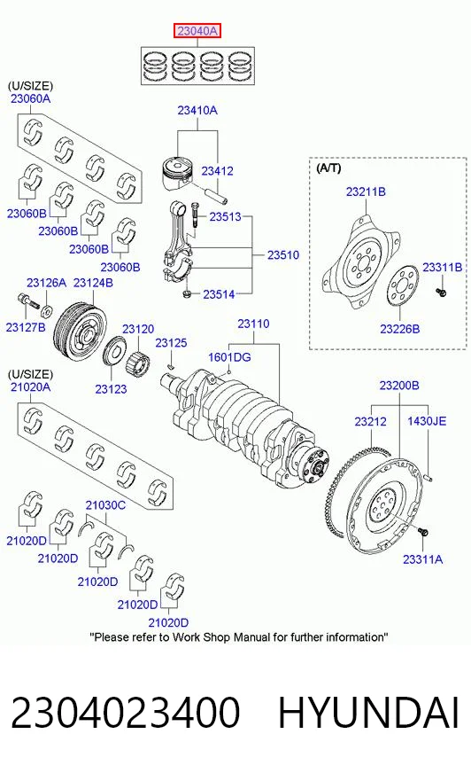 2304023400 Hyundai/Kia Комплект поршневых колец, STD