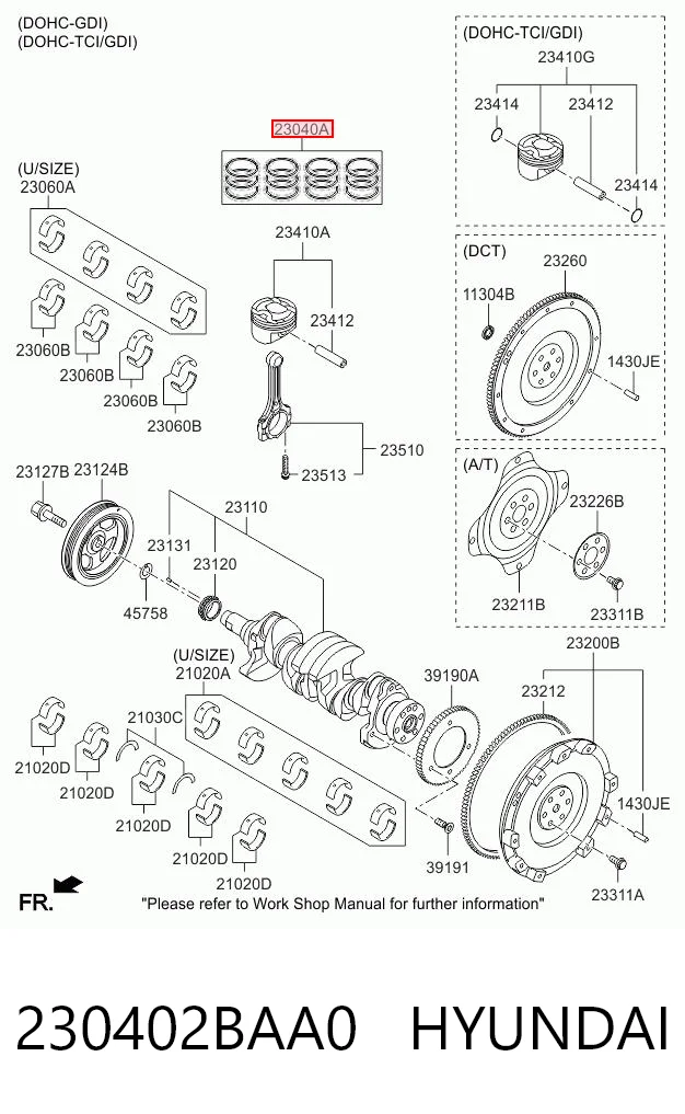 Кольца поршневые комплект, STD KPR 230402B001