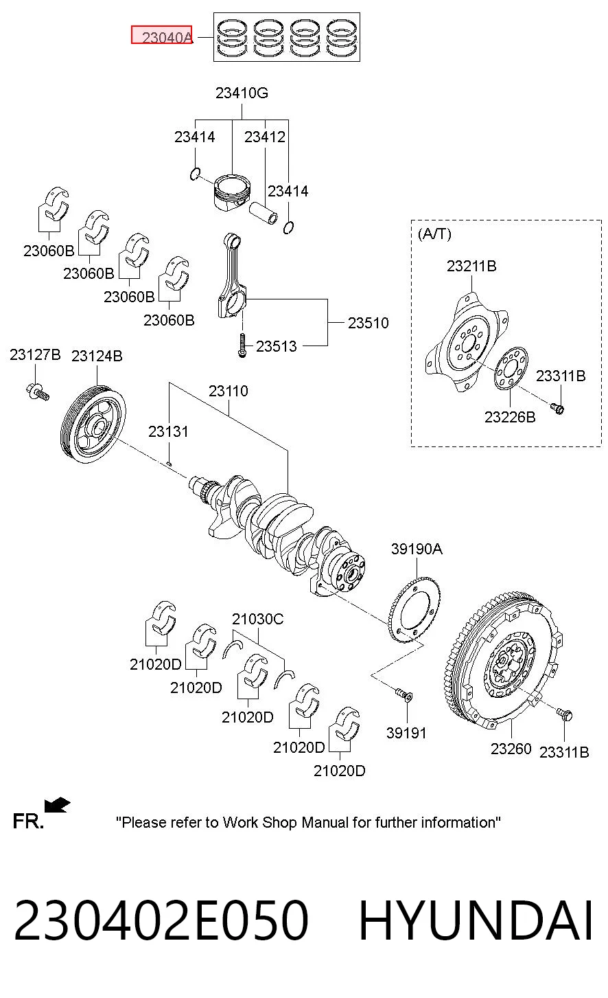 230402E050 Hyundai/Kia Комплект поршневых колец, STD