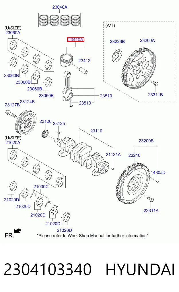 2304103340 Hyundai/Kia Поршень двигателя без колец