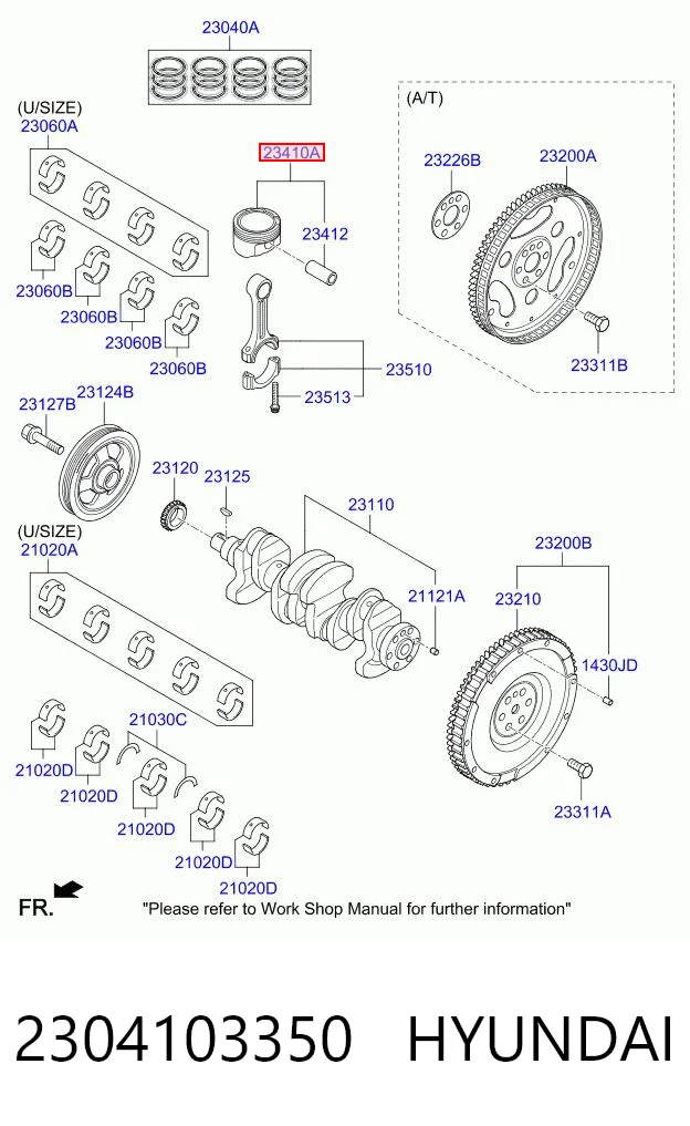 2304103350 Hyundai/Kia Поршень двигателя без колец