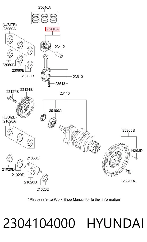 2304104000 Hyundai/Kia Поршень двигателя без колец