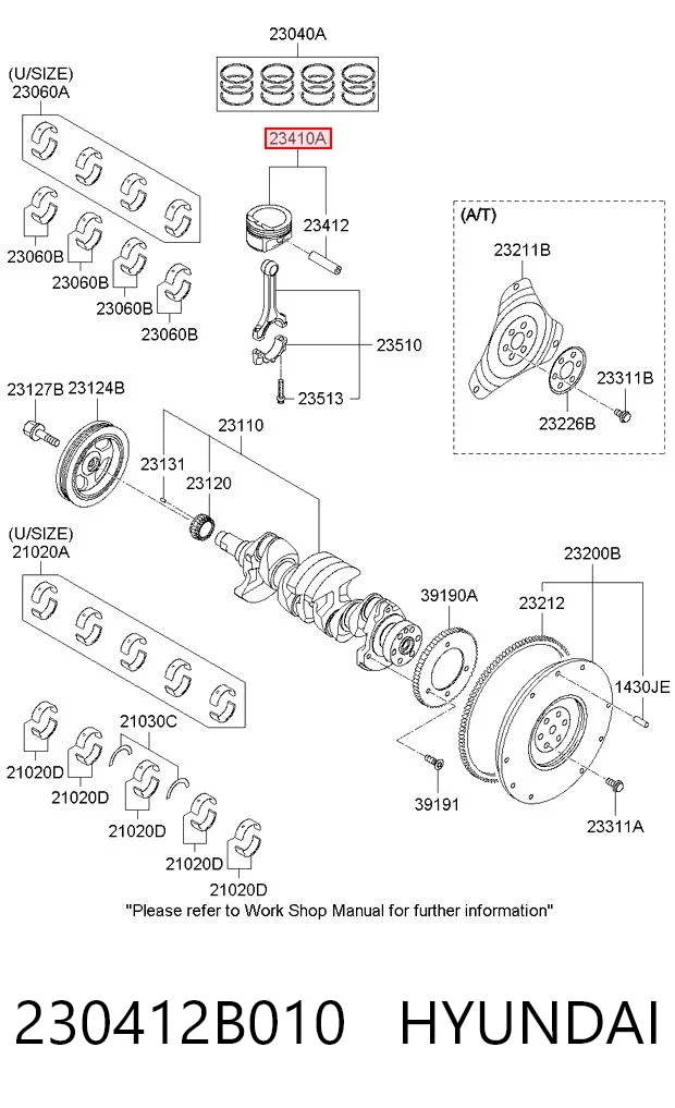 230412B010 Hyundai/Kia Поршень с пальцем без колец, 2-й ремонт (+0,50)