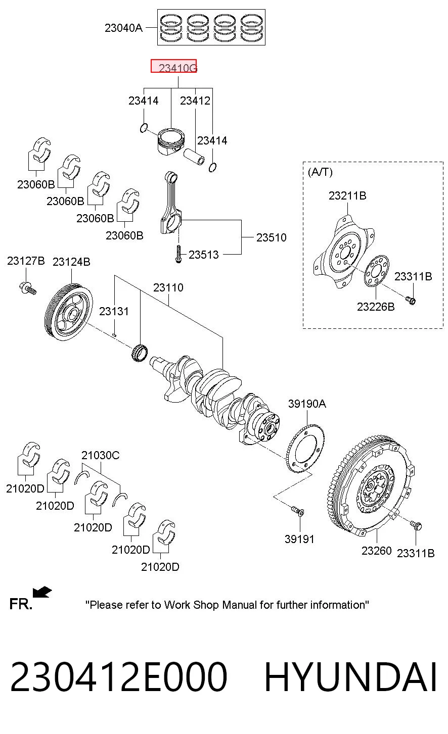 230412E000 Hyundai/Kia Поршень в комплекте на 1 цилиндр, STD