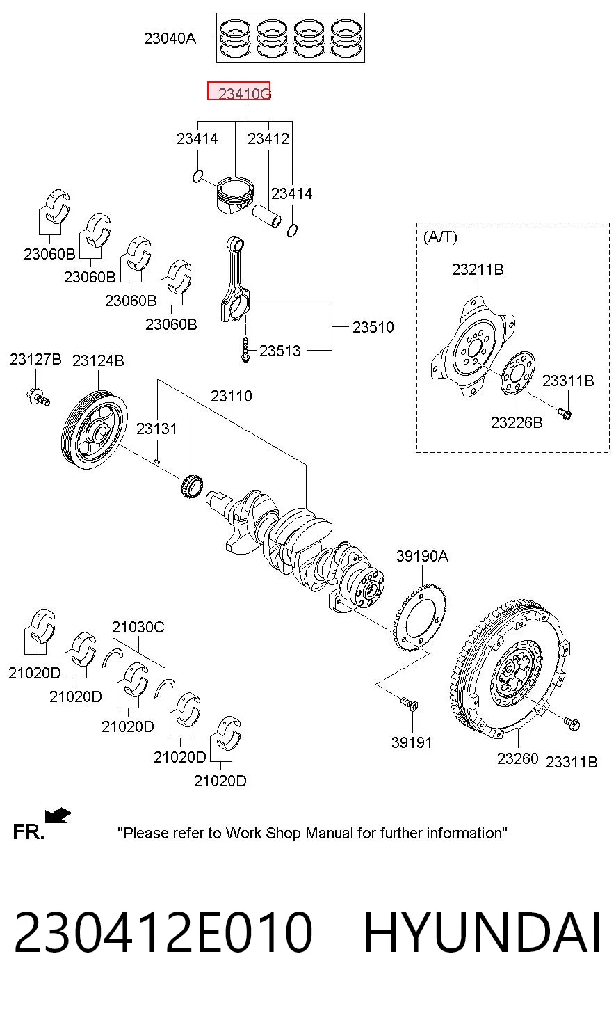 230412E010 Hyundai/Kia Поршень двигателя без колец