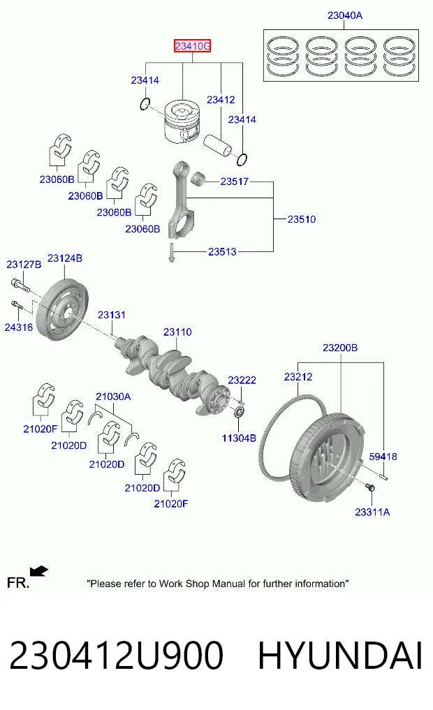 230412U900 Hyundai/Kia Поршень двигателя без колец