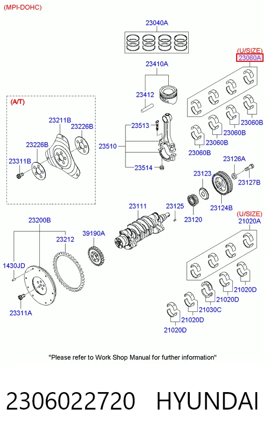 2306022720 Hyundai/Kia Комплект подшипников скольжения
