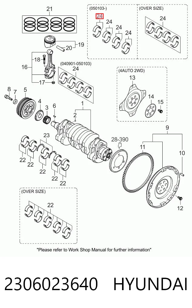 2306023640 Hyundai/Kia Комплект подшипников скольжения