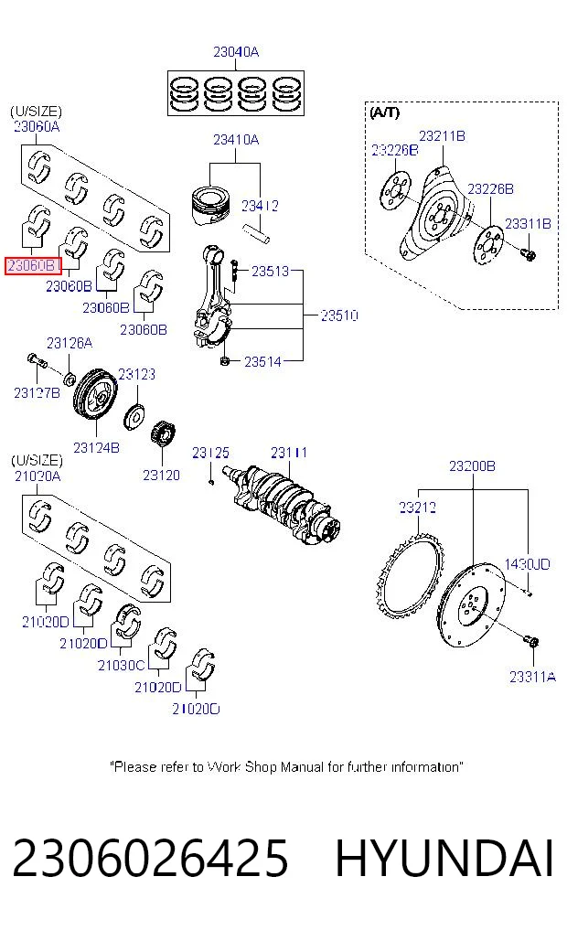2306026425 Hyundai/Kia Комплект подшипников скольжения