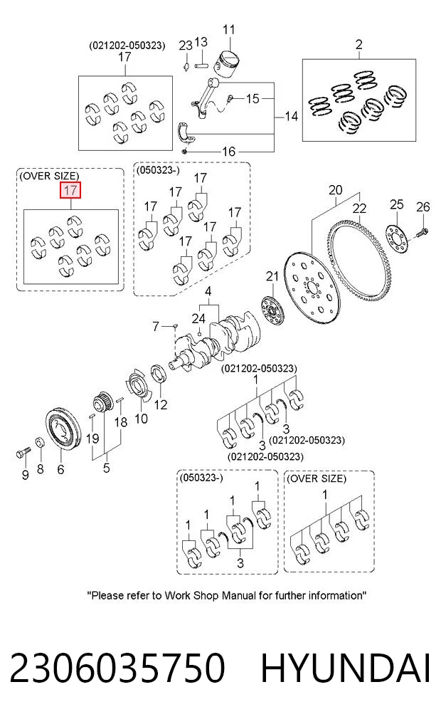 2306035750 Hyundai/Kia Комплект подшипников скольжения