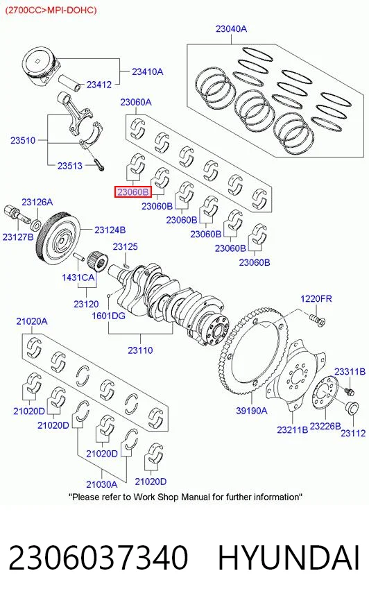 2306037340 Hyundai/Kia Комплект подшипников скольжения