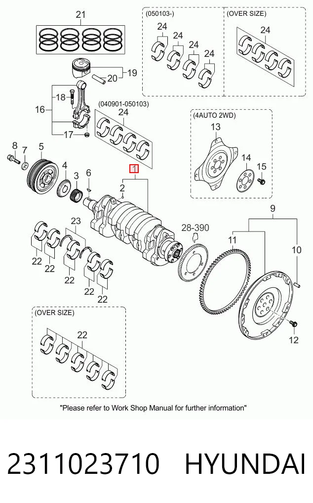 2311023710 Hyundai/Kia Коленвал двигателя
