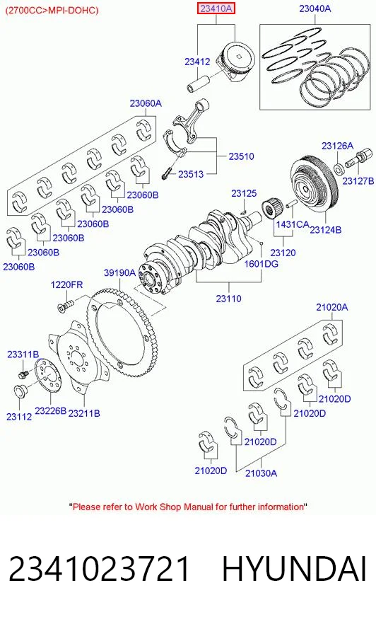 2341023721 Hyundai/Kia Поршень двигателя без колец