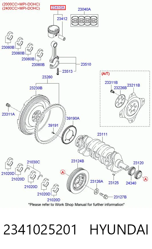 2341025201 Hyundai/Kia Поршень двигателя без колец