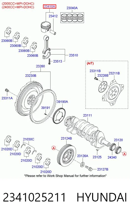 2341025211 Hyundai/Kia Поршень двигателя без колец