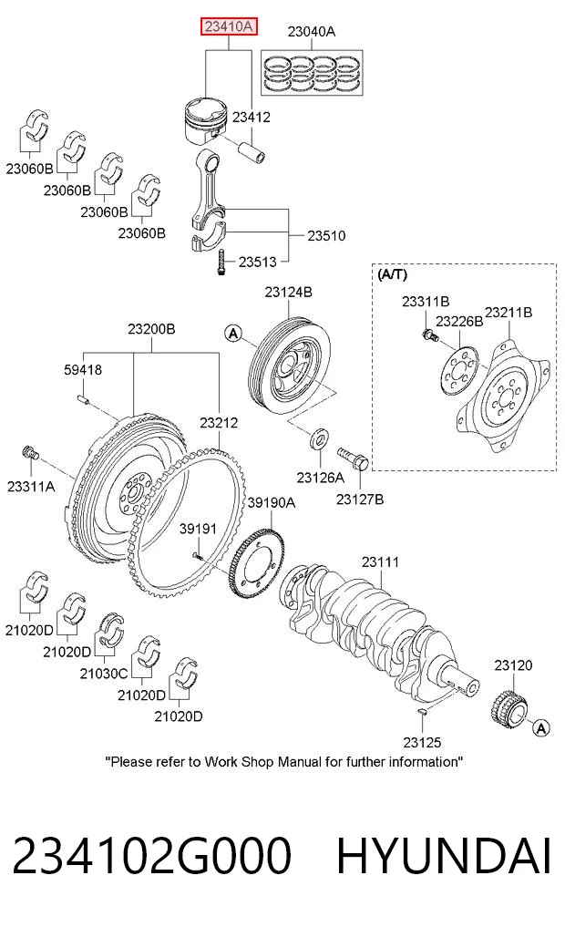 234102G000 Hyundai/Kia Поршень в комплекте на 1 цилиндр, STD