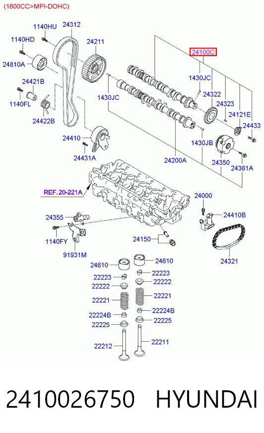 2410026750 Hyundai/Kia Распредвал двигателя, впускной