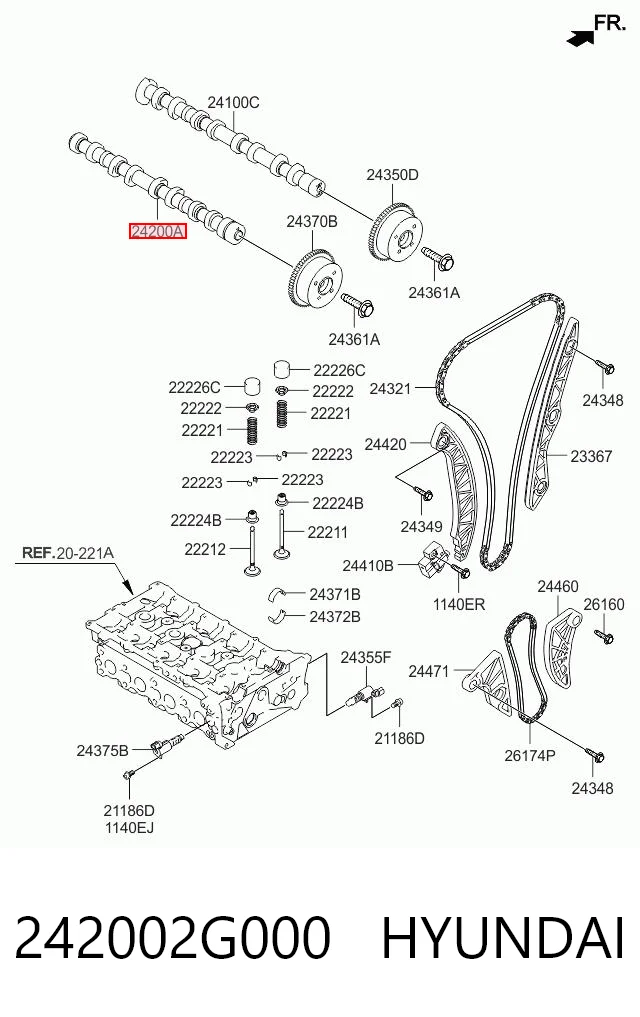 242002G000 Hyundai/Kia Распредвал двигателя выпускной