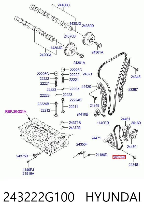 243222G100 Hyundai/Kia Цепь привода маслянного насоса