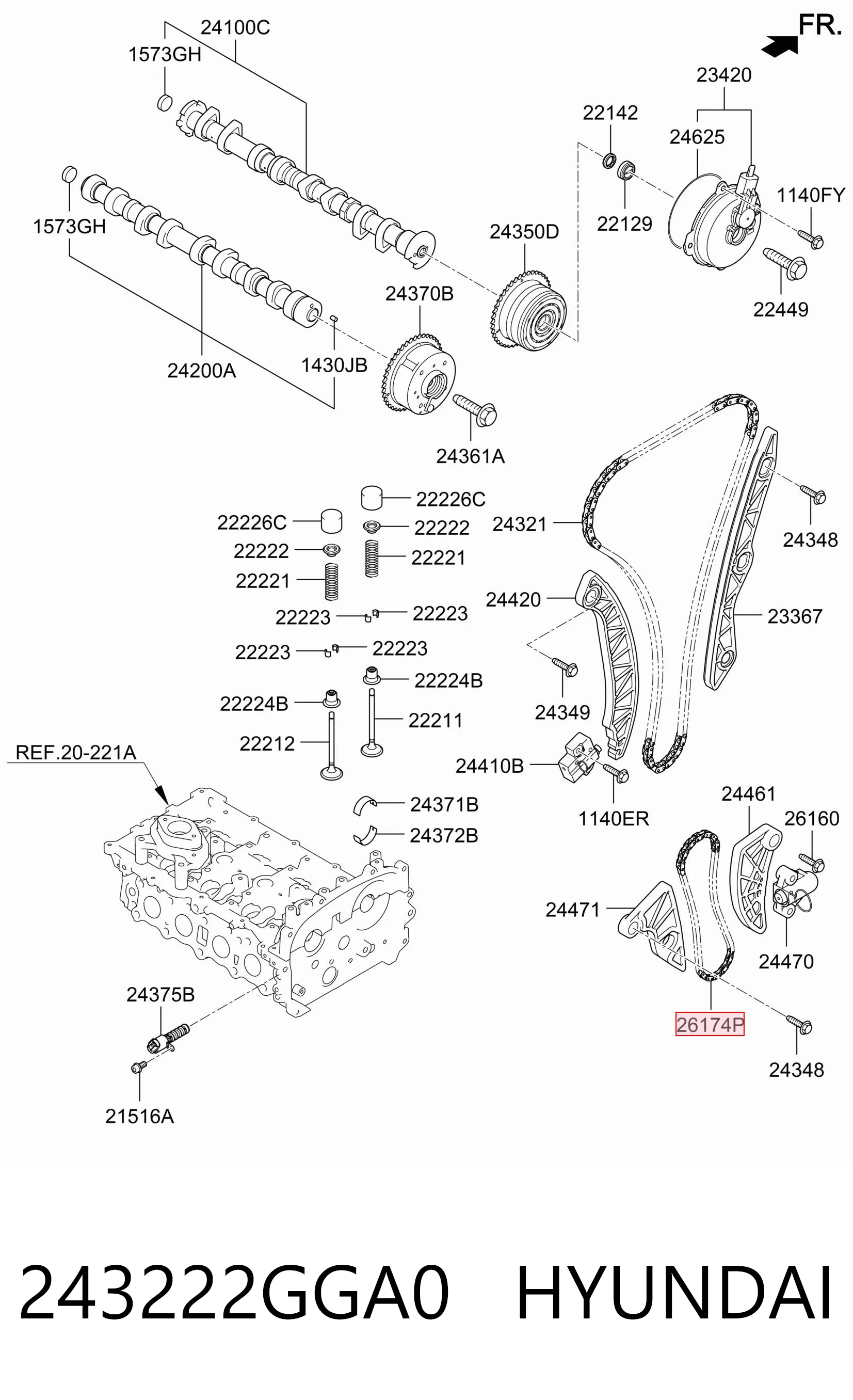 243222GGA0 Hyundai/Kia Цепь привода маслянного насоса