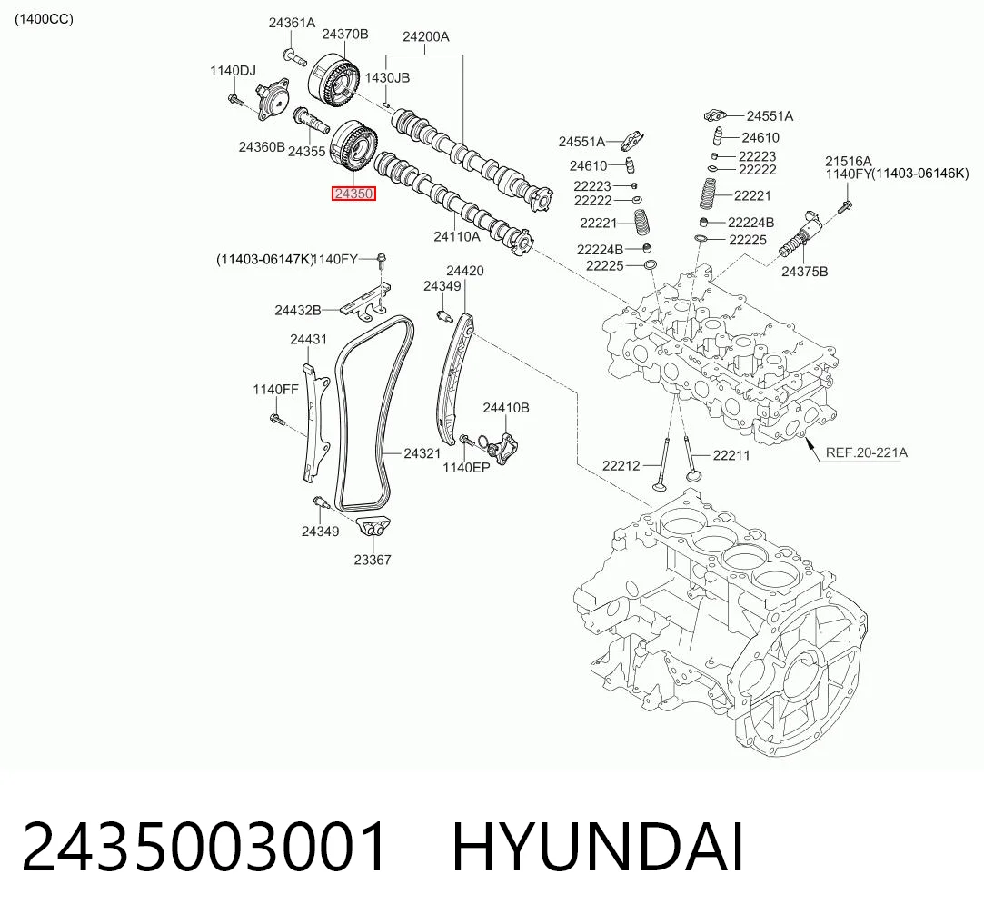 2435003001 Hyundai/Kia Звездочка шестерня распредвала двигателя выпускного