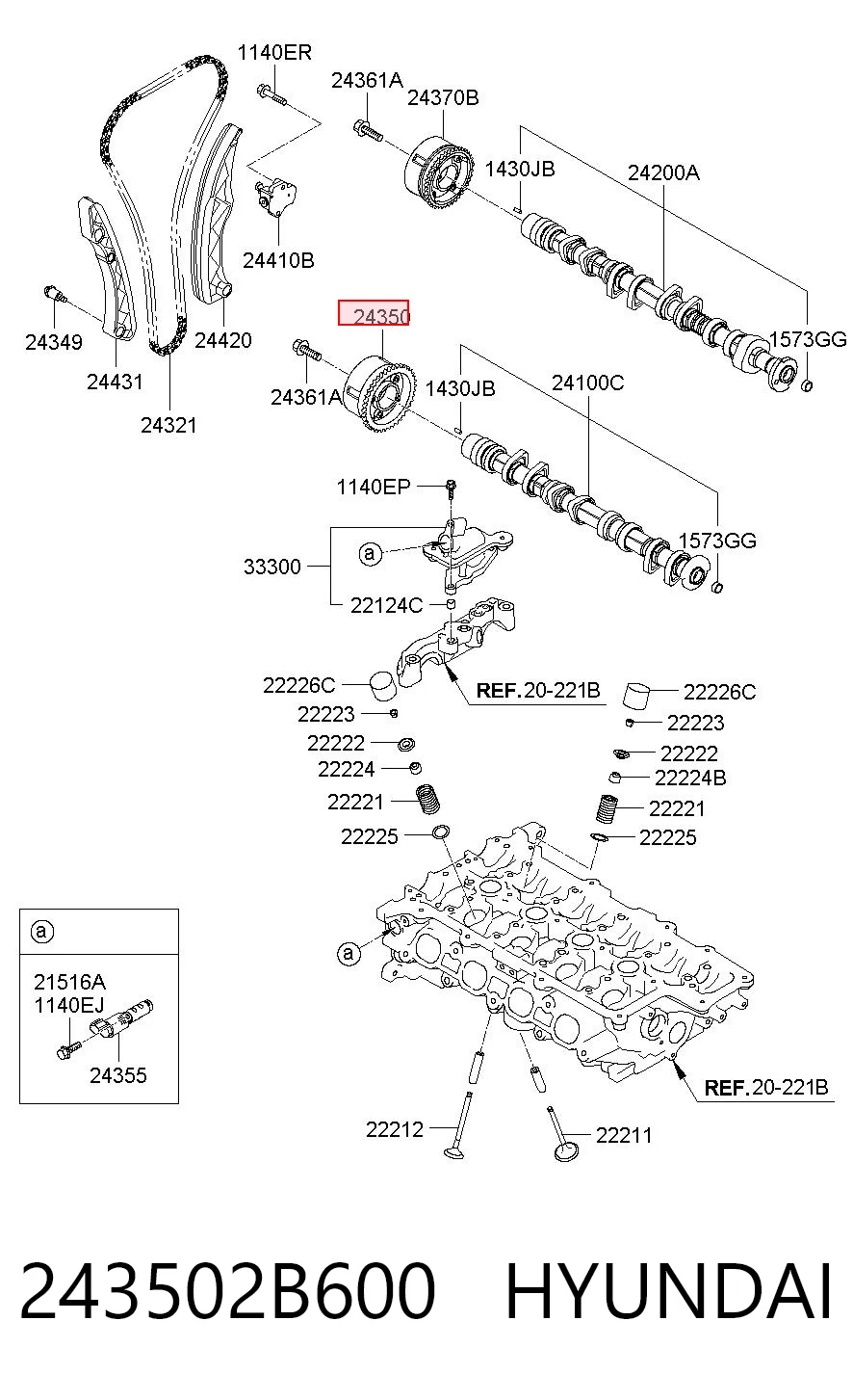 243502B600 Hyundai/Kia Звездочка шестерня распредвала двигателя выпускного