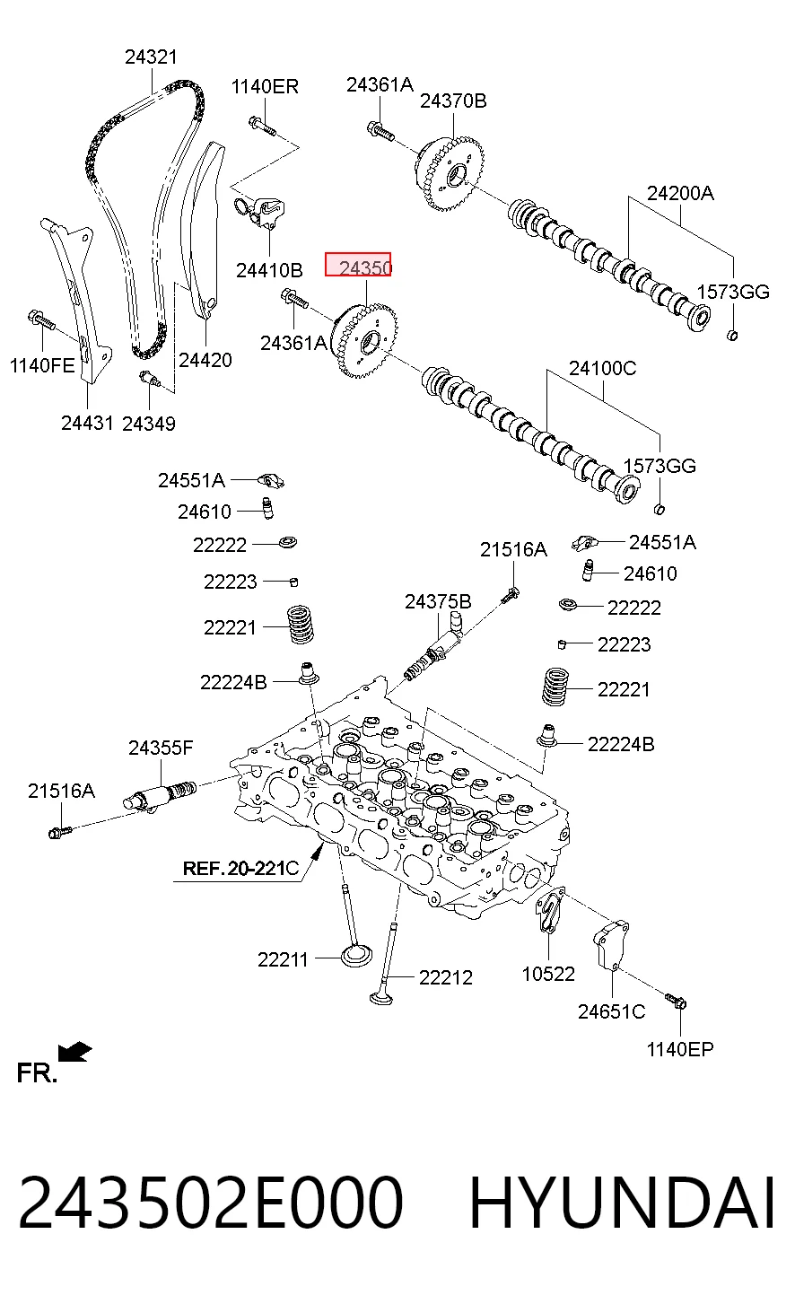 243502E000 Hyundai/Kia Звездочка шестерня распредвала двигателя выпускного