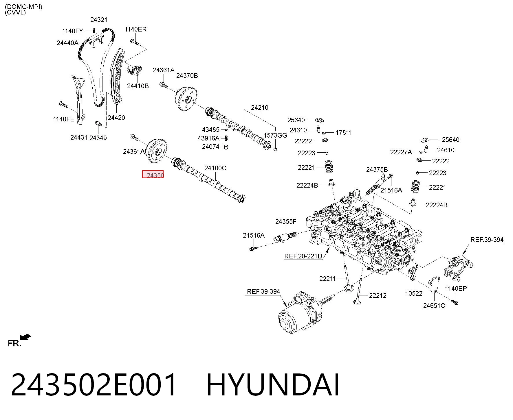 243502E001 Hyundai/Kia Звездочка шестерня распредвала двигателя выпускного